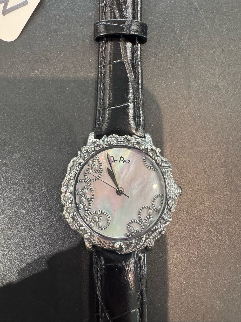 New Vintage Or Paz Artisan Sterling Silver Mother of Pearl Filigree Watch